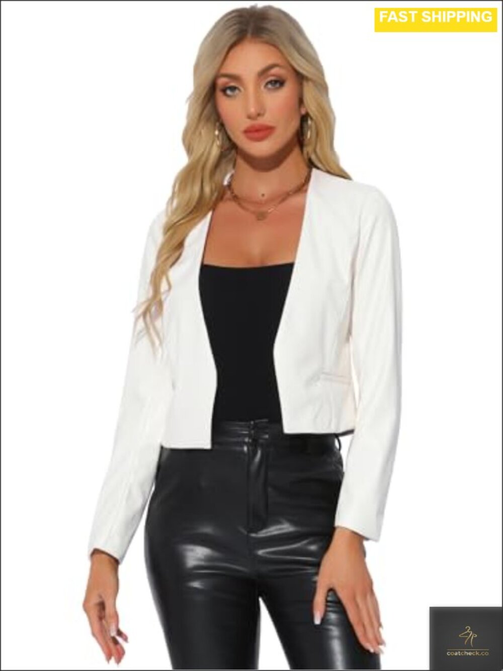 Faux Leather Moto Biker Jacket Collarless Crop